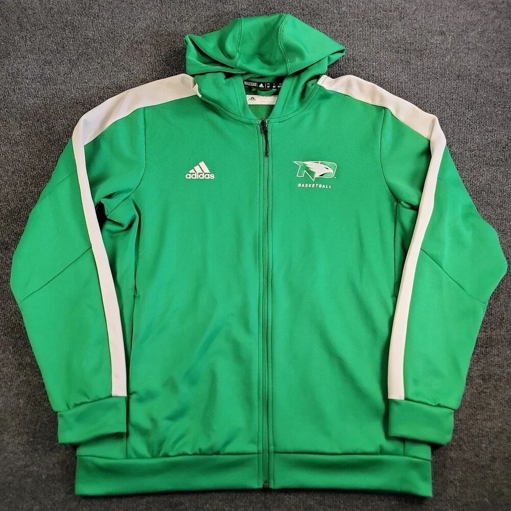 Adidas U North Dakota Team Issued Full Zip Hooded Jacket Shirt Mens XLT Hawks